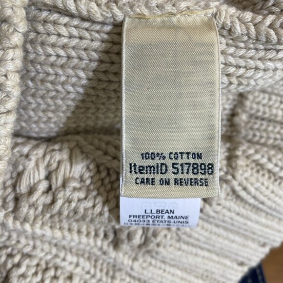 LL Bean Cable Knit Sweater Women's L Cream Cotton Fisherman Crew Neck Classic - Picture 6 of 6